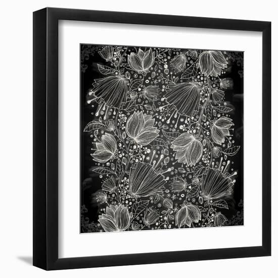 Stylish Floral Background, Hand Drawn Retro Flowers-Ozerina Anna-Framed Art Print