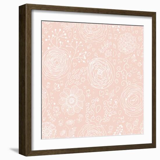 Stylish Floral Seamless Pattern in Pink. Lovely Ranunculus Flowers. Seamless Pattern Can Be Used Fo-smilewithjul-Framed Art Print