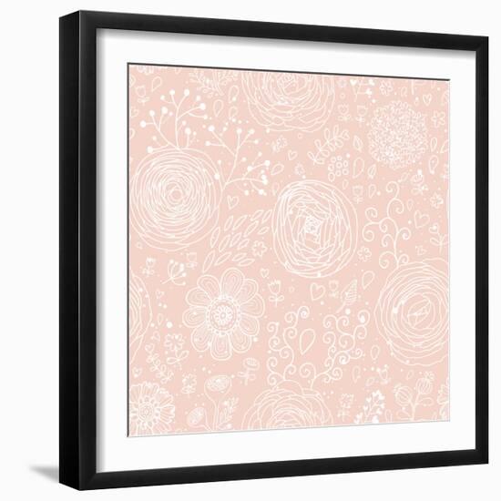 Stylish Floral Seamless Pattern in Pink. Lovely Ranunculus Flowers. Seamless Pattern Can Be Used Fo-smilewithjul-Framed Art Print