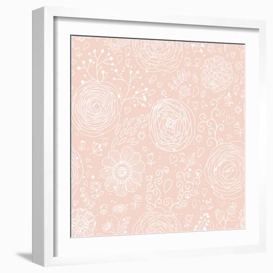 Stylish Floral Seamless Pattern in Pink. Lovely Ranunculus Flowers. Seamless Pattern Can Be Used Fo-smilewithjul-Framed Art Print