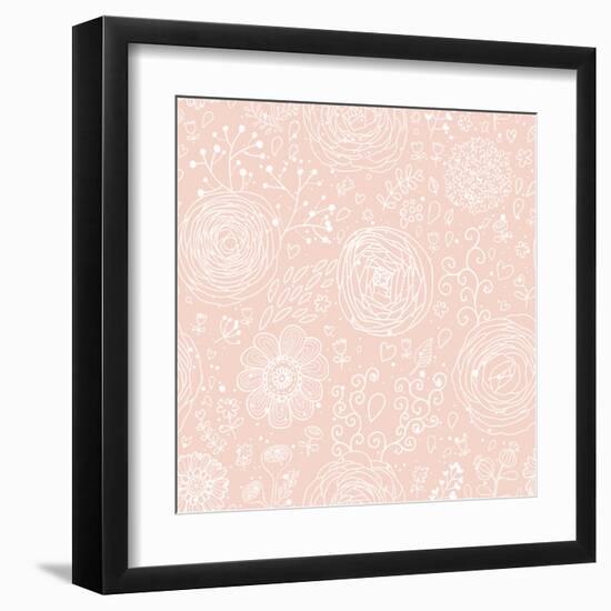 Stylish Floral Seamless Pattern in Pink. Lovely Ranunculus Flowers. Seamless Pattern Can Be Used Fo-smilewithjul-Framed Art Print