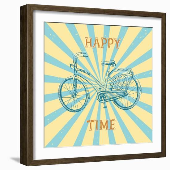 Stylish Hand Drawn Sketchy City Bike on Grungy Old Style Background.Vintage Illustration for Bicycl-Shtonado-Framed Art Print