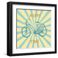 Stylish Hand Drawn Sketchy City Bike on Grungy Old Style Background.Vintage Illustration for Bicycl-Shtonado-Framed Art Print