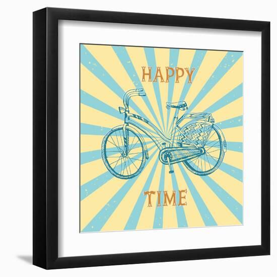 Stylish Hand Drawn Sketchy City Bike on Grungy Old Style Background.Vintage Illustration for Bicycl-Shtonado-Framed Art Print