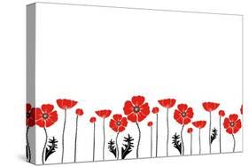 Stylish Red and Black Poppies on White Background-Alisa Foytik-Stretched Canvas