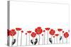 Stylish Red and Black Poppies on White Background-Alisa Foytik-Stretched Canvas