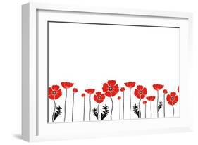 Stylish Red and Black Poppies on White Background-Alisa Foytik-Framed Art Print