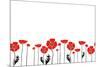 Stylish Red and Black Poppies on White Background-Alisa Foytik-Mounted Art Print