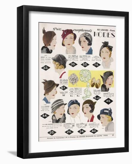 Stylish Selection of Women's Hats Including Many Brimless Designs-null-Framed Photographic Print