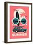 Stylish Vector Concept Design on Summer. Summer Surfing Limited Colors Illustration with Sun Silhou-Mascha Tace-Framed Art Print