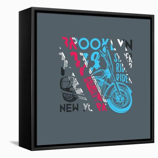 Stylish Vector Illustration of Vintage New York Brooklyn Rider Motorcycle Club. T-Shirts Graphic Mo-Artem Kovalenco-Framed Stretched Canvas