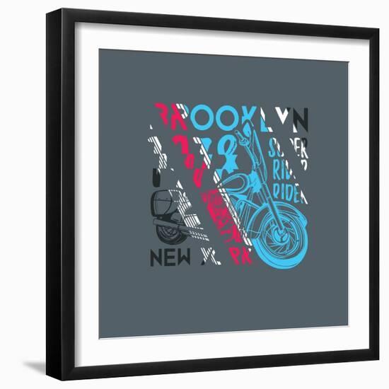 Stylish Vector Illustration of Vintage New York Brooklyn Rider Motorcycle Club. T-Shirts Graphic Mo-Artem Kovalenco-Framed Art Print