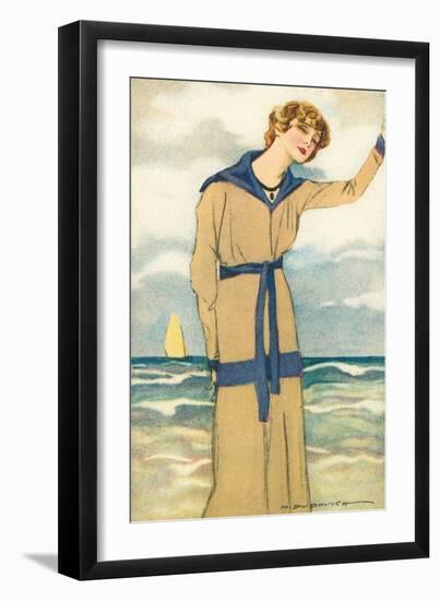 Stylish Woman by the Sea-null-Framed Art Print