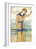 Stylish Woman by the Sea-null-Framed Art Print