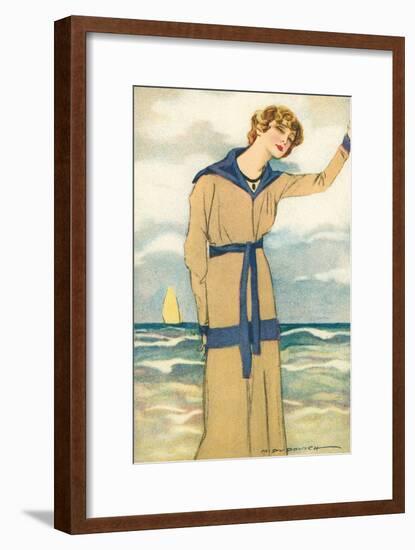 Stylish Woman by the Sea-null-Framed Art Print