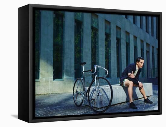 Stylish Young Man with Classic Bicycle Stylish Young Man with Classic Bicycle-GaudiLab-Framed Stretched Canvas