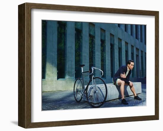 Stylish Young Man with Classic Bicycle Stylish Young Man with Classic Bicycle-GaudiLab-Framed Photographic Print