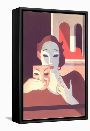 Stylized Actress Holding Comedy Mask-null-Framed Stretched Canvas