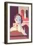 Stylized Actress Holding Comedy Mask-null-Framed Art Print