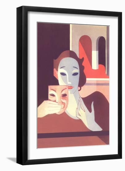 Stylized Actress Holding Comedy Mask-null-Framed Art Print