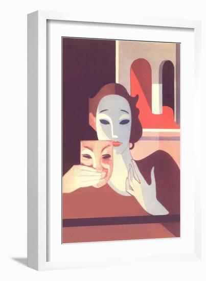 Stylized Actress Holding Comedy Mask-null-Framed Art Print