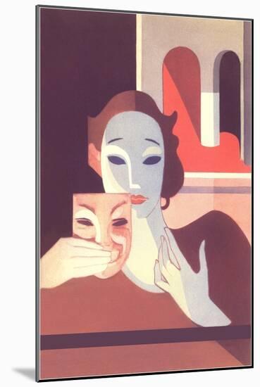 Stylized Actress Holding Comedy Mask-null-Mounted Art Print