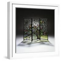 Stylized Apple Blossom Branches and Spider Webs Leaded Glass and Bronze Three-Panel Tea Screen-Adler & Sullivan-Framed Giclee Print