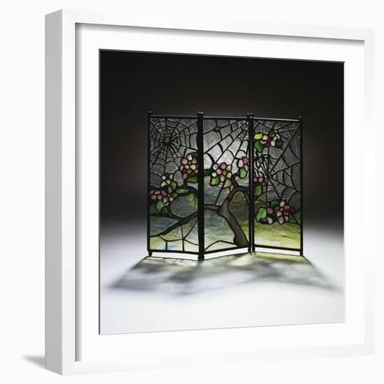 Stylized Apple Blossom Branches and Spider Webs Leaded Glass and Bronze Three-Panel Tea Screen-Adler & Sullivan-Framed Giclee Print