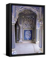 Stylized Foral Motif, Chalk Blue and White Painted Mahal, the City Palace, Jaipur, India-John Henry Claude Wilson-Framed Stretched Canvas