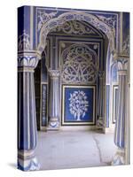 Stylized Foral Motif, Chalk Blue and White Painted Mahal, the City Palace, Jaipur, India-John Henry Claude Wilson-Stretched Canvas