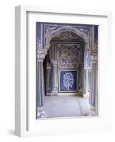 Stylized Foral Motif, Chalk Blue and White Painted Mahal, the City Palace, Jaipur, India-John Henry Claude Wilson-Framed Photographic Print