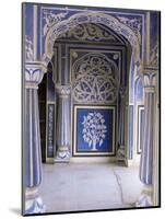 Stylized Foral Motif, Chalk Blue and White Painted Mahal, the City Palace, Jaipur, India-John Henry Claude Wilson-Mounted Photographic Print