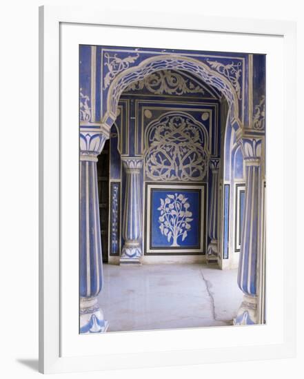 Stylized Foral Motif, Chalk Blue and White Painted Mahal, the City Palace, Jaipur, India-John Henry Claude Wilson-Framed Photographic Print