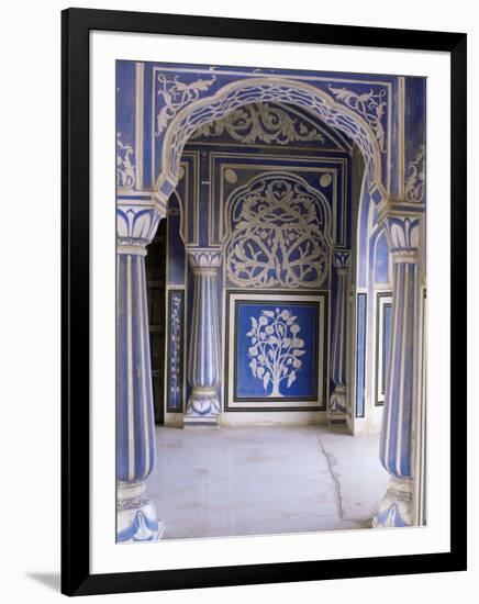 Stylized Foral Motif, Chalk Blue and White Painted Mahal, the City Palace, Jaipur, India-John Henry Claude Wilson-Framed Photographic Print