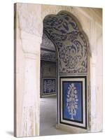 Stylized Foral Motif, Chalk Blue and White Painted Mahal, the City Palace, Jaipur, India-John Henry Claude Wilson-Stretched Canvas