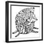 Stylized Fox. Forest Animals. Cute Fox. Line Art. Black and White Drawing by Hand. Graphic Arts. Ta-In Art-Framed Art Print