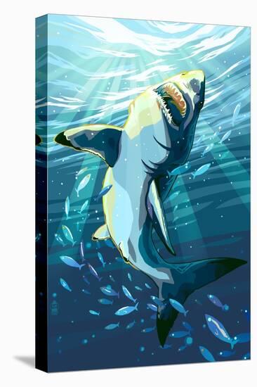 Stylized Great White Shark-Lantern Press-Stretched Canvas