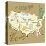 Stylized Map Of America. Things That Different Regions In Usa Are Famous For-Alisa Foytik-Stretched Canvas