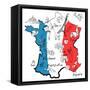 Stylized Map of France. Things that Different Regions in France are Famous For.-Alisa Foytik-Framed Stretched Canvas