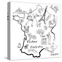 Stylized Map of France. Things that Different Regions in France are Famous For.-Alisa Foytik-Stretched Canvas