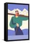 Stylized Skier in Mountains-null-Framed Stretched Canvas