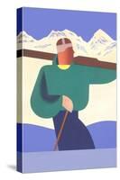 Stylized Skier in Mountains-null-Stretched Canvas