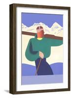 Stylized Skier in Mountains-null-Framed Art Print