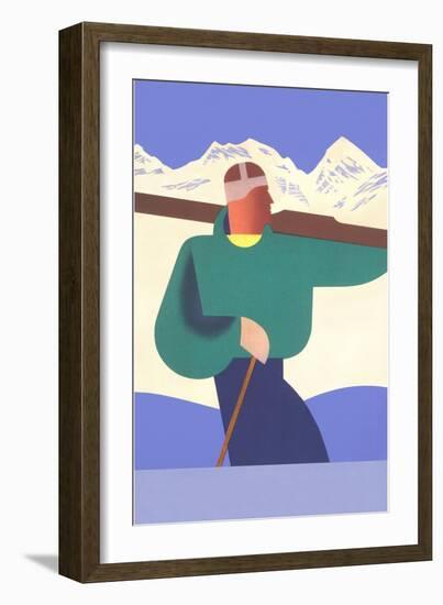 Stylized Skier in Mountains-null-Framed Art Print