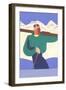 Stylized Skier in Mountains-null-Framed Art Print