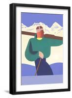 Stylized Skier in Mountains-null-Framed Art Print