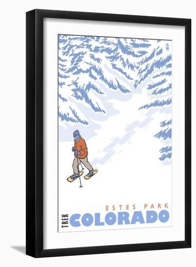 Stylized Snowshoer, Estes Park, Colorado-Lantern Press-Framed Art Print