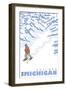 Stylized Snowshoer, Gaylord, Michigan-Lantern Press-Framed Art Print