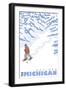 Stylized Snowshoer, Gaylord, Michigan-Lantern Press-Framed Art Print