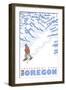 Stylized Snowshoer, Government Camp, Oregon-Lantern Press-Framed Art Print